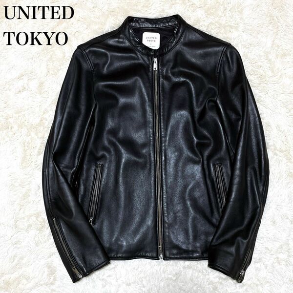 【美品】UNITED TOKYO ユナイテッドトーキョー ラムレザー 羊革 シングルライダースジャケット ブラック L