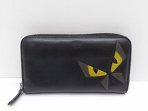 FENDI フェンディ モンスター バグズアイラウンドファスナー 長財布 △WP1862_画像1