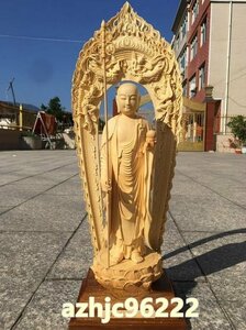 超人気☆はヒノキ木彫りの蔵王菩薩透かし彫りバックライト蓮台仏像を使用していない中国式客間仏堂寺院置物身長47cm