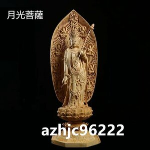 超人気☆総檜材　仏教工芸品　木彫仏教　精密彫刻　極上品　仏師で仕上げ品　月光観音菩薩立像 高43.0cm