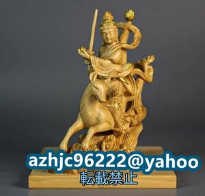 超人気☆木彫 仏像 荼吉尼天 騎狐像 “お守り” 稲荷神様 ダキニ天,置物,縁起物 14cm