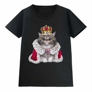 ねこ 猫 ネコ ぽっちゃり 王様 キング 王子様 王冠 Tシャツ レディース 半袖