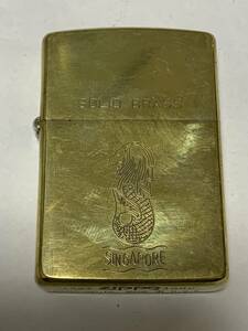 本体のみ　1992年 ダブルイヤー　ブラス　シンガポール柄　ZIPPO　USED