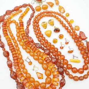 (KAM0303) 1 jpy amber accessory large amount set ko Haku amber necklace pendant top earrings brooch etc. together 