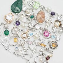 (GS0303) 1円 キャッツアイ エメラルド 真珠 パール CZ 等 アクセサリー 50個 大量セット ペンダント トップ チャーム 等 まとめて_画像2