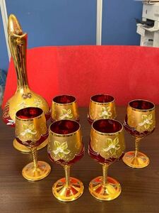 ベネチアンガラス　デキャンタ (高さ35センチ)ワイングラス (高さ18センチ)
