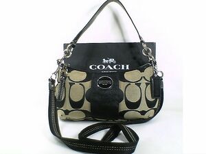 ★美品！★ＣＯＡＣＨ　コーチ★シグネチャー柄 ストライプデミクロスボディ２ＷＡＹショルダーバッグ■チャーム＆ショルダーストラップ付