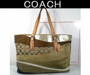 ★超美品!★ＣＯＡＣＨ　コーチ★お洒落な♪シグネチャー パッチワーク キャンバス レザー マルチカラー トートバッグ■チャーム付■本物■