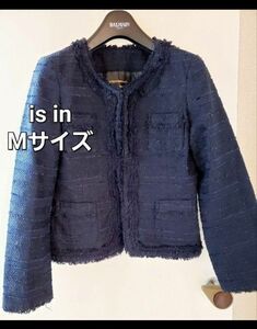 ラメ入り　ツイードジャケット　ネイビー　Mサイズ　上品　卒業式　入学式　スーツ 羽織 通勤 ワンピース 春 パンツスタイル 紺