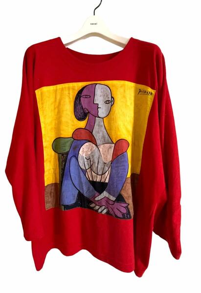 VTG 80's-90's Picasso Painting La Boheme ビッグシルエット 変形Tシャツ ヴィンテージ　赤