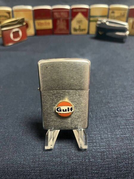 ヴィンテージ希少品zippo'77GULF OILメタルジッポ ーガルフオイル火花テスト→OK世田谷ベース好き系コレクター