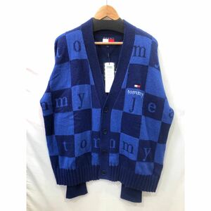【TOMMY JEANS】トミージーンズ TOMMY Collection Checkerboard V-Neck Cardigan DM16504カーディガン 男女兼用 L ブルー ts202403