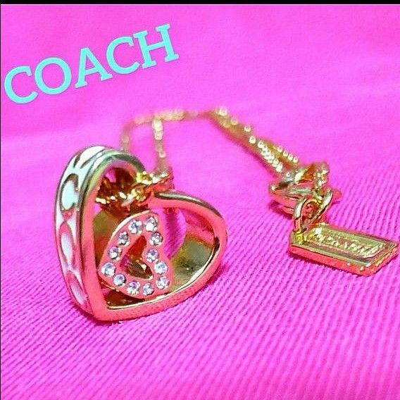 COACH ダブルハート（ゴールド×ホワイト) ネックレス、美品