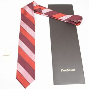 ●PaulStuartポールスチュアートネクタイ(ストライプ,オレンジレッド・ピンク・レッドブラウン,日本製,HANDMADE)新品