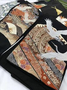 2 黒留袖　まとめ　7点セット　正絹　刺繍　金彩　金駒繍　友禅　和服　和装　リメイク　染め替え　生地　衣装　百貨店　高級