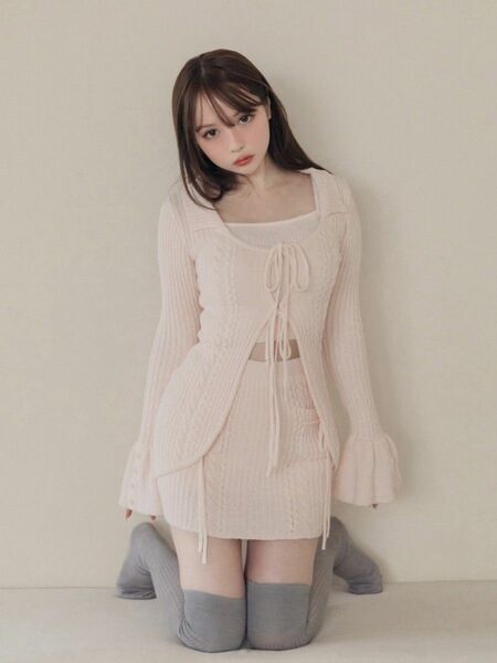 【新品未使用】Fiona ribbon knit set Pink andmary