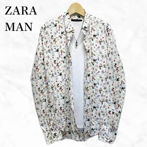 ZARA MAN 総柄シャツ　長袖シャツ　小花柄シャツ　カジュアルシャツトップス 