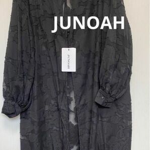 最終価格　ジュノア JUNOAH 春夏シャツ　シアージャガードレースロングシャツ ブラック　冷房対策　匿名配送　新品未使用品