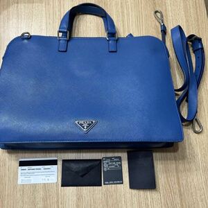 PRADA プラダ レザー ハンドバッグ ショルダー 2way ビジネスバッグ ブルー　VR0078 