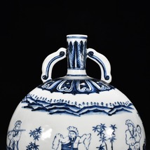 明永樂 青花 人物文抱月扁瓶 唐物 陶磁器 中国美術 工芸品 HB871_画像2