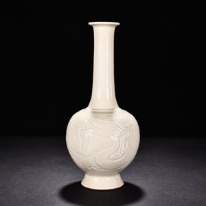 定窯 刻龍文盤口瓶 官款 唐物 陶磁器 中国美術 工芸品 HB890