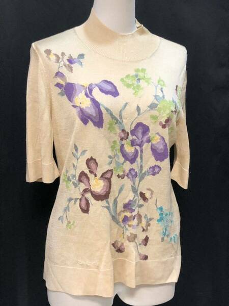 レオナール　シルク　絹　ニット　半袖　花柄　トップス　18680114