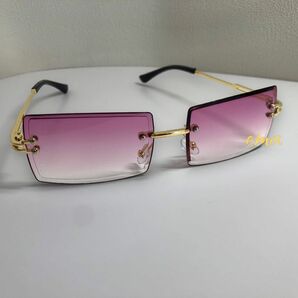 【新品】リムレス　サングラス　メガネ【pinkグラデーション】ツーポイント　伊達メガネ
