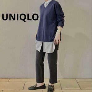 新品◆UNIQLOユニクロ◆コットンカシミヤVネックセーター（長袖）Sネイビー