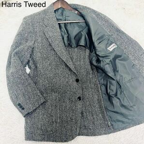 極美品 希少XL位 ハリスツイード Harris Tweed テーラードジャケット ヘリンボーン 2B ウール100% アウター メンズ 紳士服 グレー AB7 LLの画像1