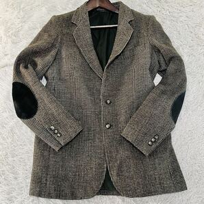 1円〜 ハリスツイード Harris Tweed テーラードジャケット くるみボタン エルボーパッチ 千鳥格子 2B アウター メンズ 紳士服 ブラウン M位の画像2