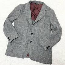 1円〜 美品 L位 ハリスツイード HarrisTweed テーラードジャケット ヘリンボーン チェック くるみボタン 2B アウター メンズ 紳士服 グレー_画像2