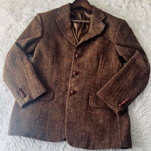 極美品 希少XLサイズ ハリスツイード Harris Tweed テーラードジャケット チェック くるみボタン アウター メンズ 紳士服 ブラウン 50 LLの画像2