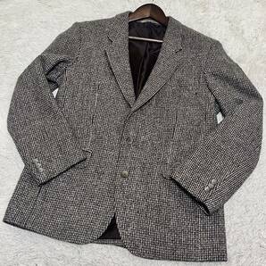 新品同様 ハリスツイード Harris Tweed テーラードジャケット 千鳥格子 2B ウール100% フランス製 アウター メンズ 紳士服 ブラウン L位の画像2