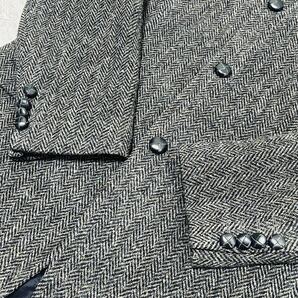 1円〜 極美品 ハリスツイード Harris Tweed テーラードジャケット ヘリンボーン くるみボタン ウール アウター メンズ グレー 48 Lサイズの画像4