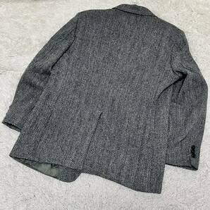 1円〜 美品 ハリスツイード Harris Tweed テーラードジャケット くるみボタン ヘリンボーン ストライプ ウール100% アウター グレー L位の画像9