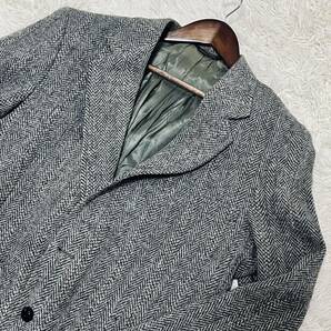 1円〜 美品 ハリスツイード Harris Tweed テーラードジャケット くるみボタン ヘリンボーン ストライプ ウール100% アウター グレー L位の画像3