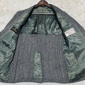 1円〜 美品 ハリスツイード Harris Tweed テーラードジャケット くるみボタン ヘリンボーン ストライプ ウール100% アウター グレー L位の画像6