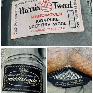 1円〜 美品 ハリスツイード Harris Tweed テーラードジャケット くるみボタン ヘリンボーン ストライプ ウール100% アウター グレー L位の画像8