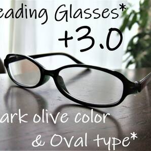 【新品】老眼鏡 +3.0 ダークオリーブ モスグリーン リーディンググラス いやみのないオーバル×スクエア シニアグラスの画像1