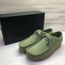 272-AR53) 中古 Clarks Originals Wallabee Cactus Green UK 8 27cm クラークス ワラビー グリーン スエード モカシン デッキシューズ _画像1