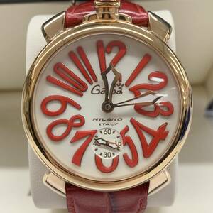 275-BY02) 美品 GaGa MILANO MANUALE 48MM Ref 5011.10S RED ガガミラノ マヌアーレ マニュアーレ レッド ゴールド 腕時計 手巻き 裏スケ