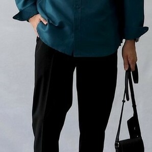◆新品◆ 定価3900円!! BACKNUMBER バックナンバー 微光沢!! バンドカラーシャツ スタンドカラー 長袖 黒緑 メンズ XLサイズの画像4