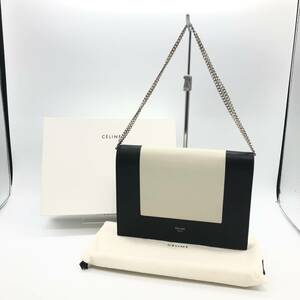 CELINE セリーヌ フレーム イブニング チェーン クラッチ 2WAY ショルダー バッグ 107773 ブラック×クリーム ウォレット バイカラー