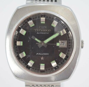 TECHNOS テクノス FALCON WORLD WIDE 自動巻き デイト カットガラス 黒文字盤 メンズ 腕時計 稼働品 A-761G