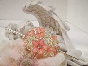 ! new goods Maje stereo stick barrette [ high quality / elegant / Victoria style / flower / flower / lame pearl / Swarovski / lame pearl pink ]!