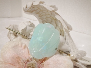 ! new goods Maje stereo / stick barrette [ high quality / elegant / mermaid shell / pearl marble blue / pearl stick alloy ]!