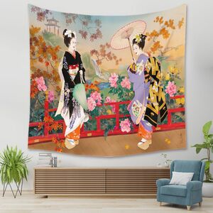タペストリーF46　金具付　舞妓　京都　芸者　レトロ　クラシック　日本画　旅館　インバウンド　壁アート　デコレーション　着物　和風