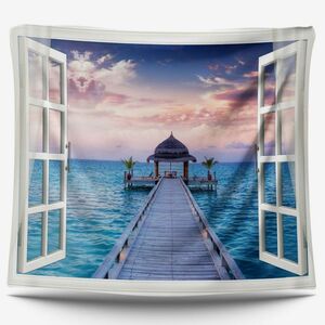 タペストリー金具B91　モルディブ　リゾート　桟橋　海　絶景　撮影背景　海外　壁掛け　ウォールデコ　写真　景色　 アートポスター