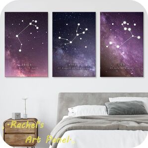 パネルアート3点セット 星座 天空 牡羊座 乙女座 しし座 ロマンチック 星空 夜空 満天の星 ウォールデコ インテリアアート