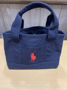 POLO RALPH LAUREN トートバッグ ネイビー×赤 ロゴ ポロ ラルフローレン キャンバス トート30cm 